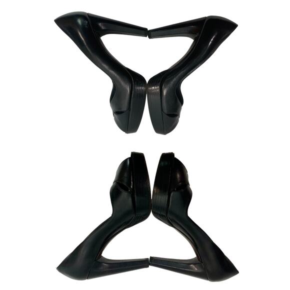 Stuart Weitzman Black Leather Open Toe Platform Heels | 6.5 M - Picture 7 of 10